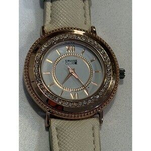 Cruise Club Women’s Rose Gold Tone Watch White Strap Rhinestone Bezel 36mm
